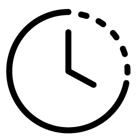 Das ist eine einfache Strichzeichnung einer Uhr. Die Uhr zeigt die Zeit 10:15 Uhr. Der Kreis ist teilweise durchgezogen und teilweise gestrichelt, wobei der gestrichelte Teil den Bereich von etwa 15 Minuten darstellt. Die Uhr hat keine Ziffern, sondern nur die Zeiger und den äußeren Rand.