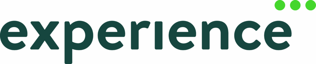 Das Logo zeigt das Wort 'experience' in dunkelgrüner, moderner Schrift. Über dem letzten Buchstaben 'e' sind drei grüne Punkte in einer Reihe angeordnet.