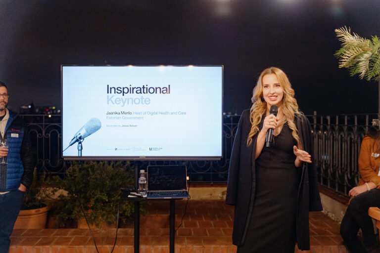 Blick auf Jaanika Merilo (Head of Digital Health and Care Estonian Government), die ihre Keynote beim Salon Evening während der Tomorrow.Mobility & Smart City Expo World Congress in Barcelona 2024, hält.
